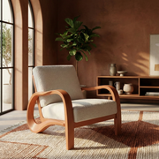 Handcrafted Solid Wood Sculptural Lounge Chair, Curved Arm Accent Seat