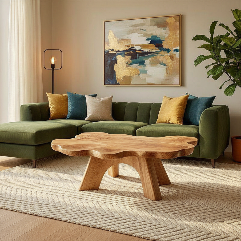 Handcrafted Solid Wood Coffee Table, Organic Edge, Sturdy Legs
