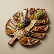 Leaf-Shaped Wooden Serving Tray With Carved Compartments