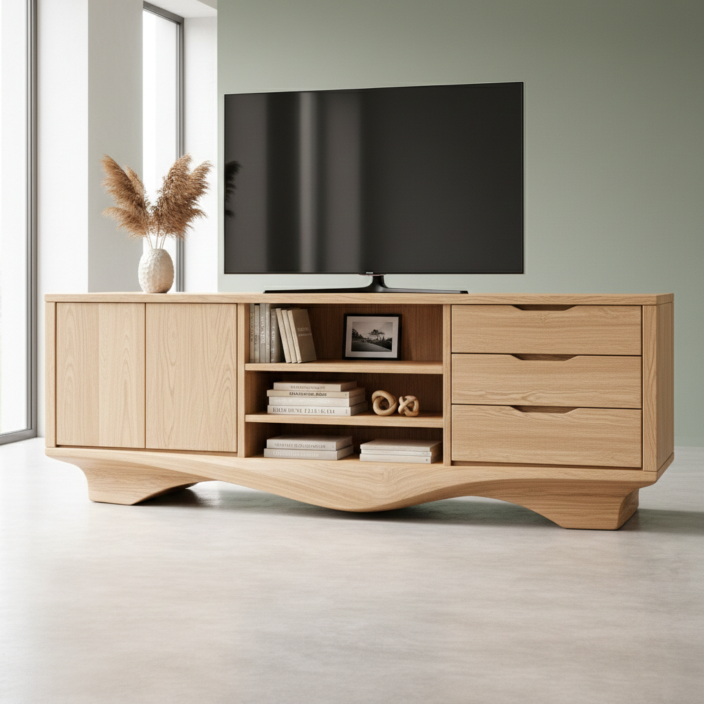 Handcrafted Solid Wood TV Cabinet Sideboard With Doors And Drawers