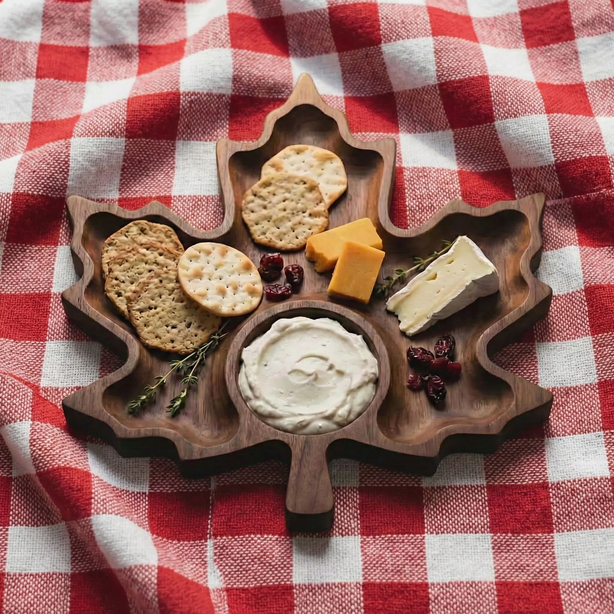 Handcrafted Solid Wood Serving Tray, Leaf Shaped Snack Platter