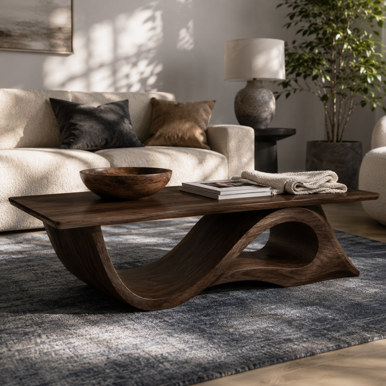 Torion Helix Carved Solid Wood Coffee Table For Living Room