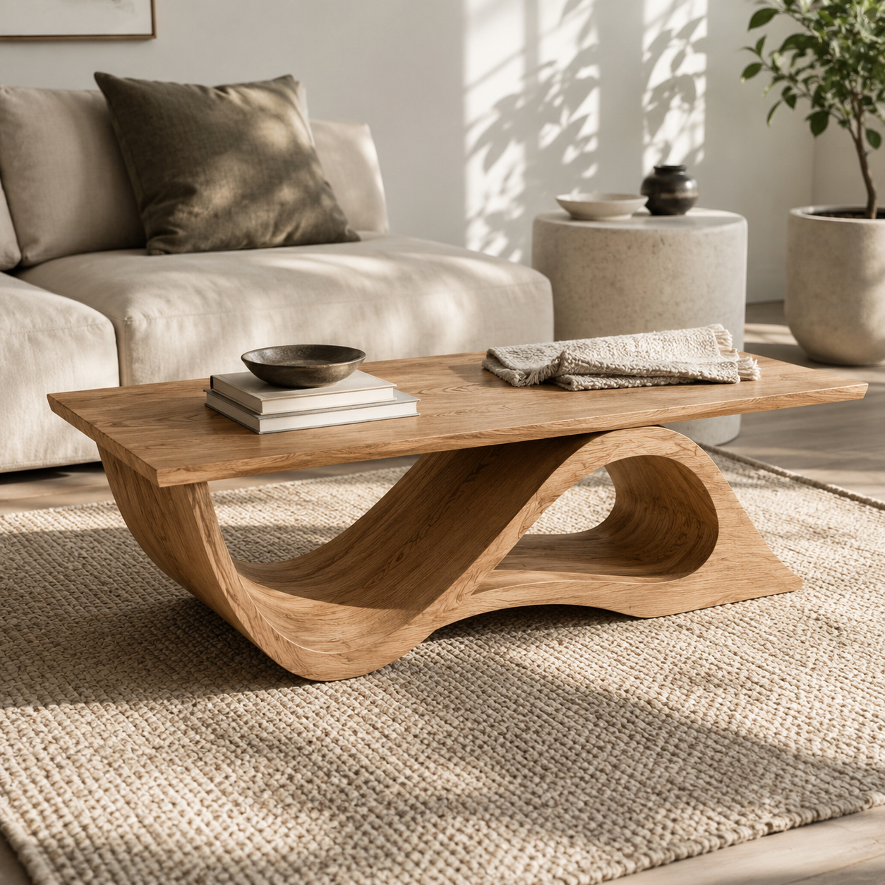 Torion Helix Carved Solid Wood Coffee Table For Living Room