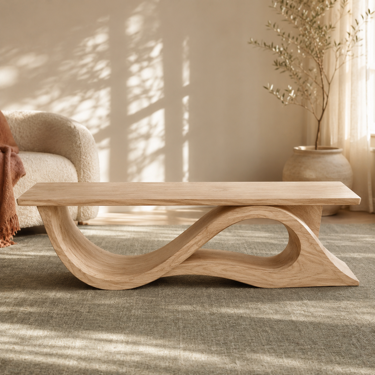 Torion Helix Carved Solid Wood Coffee Table For Living Room