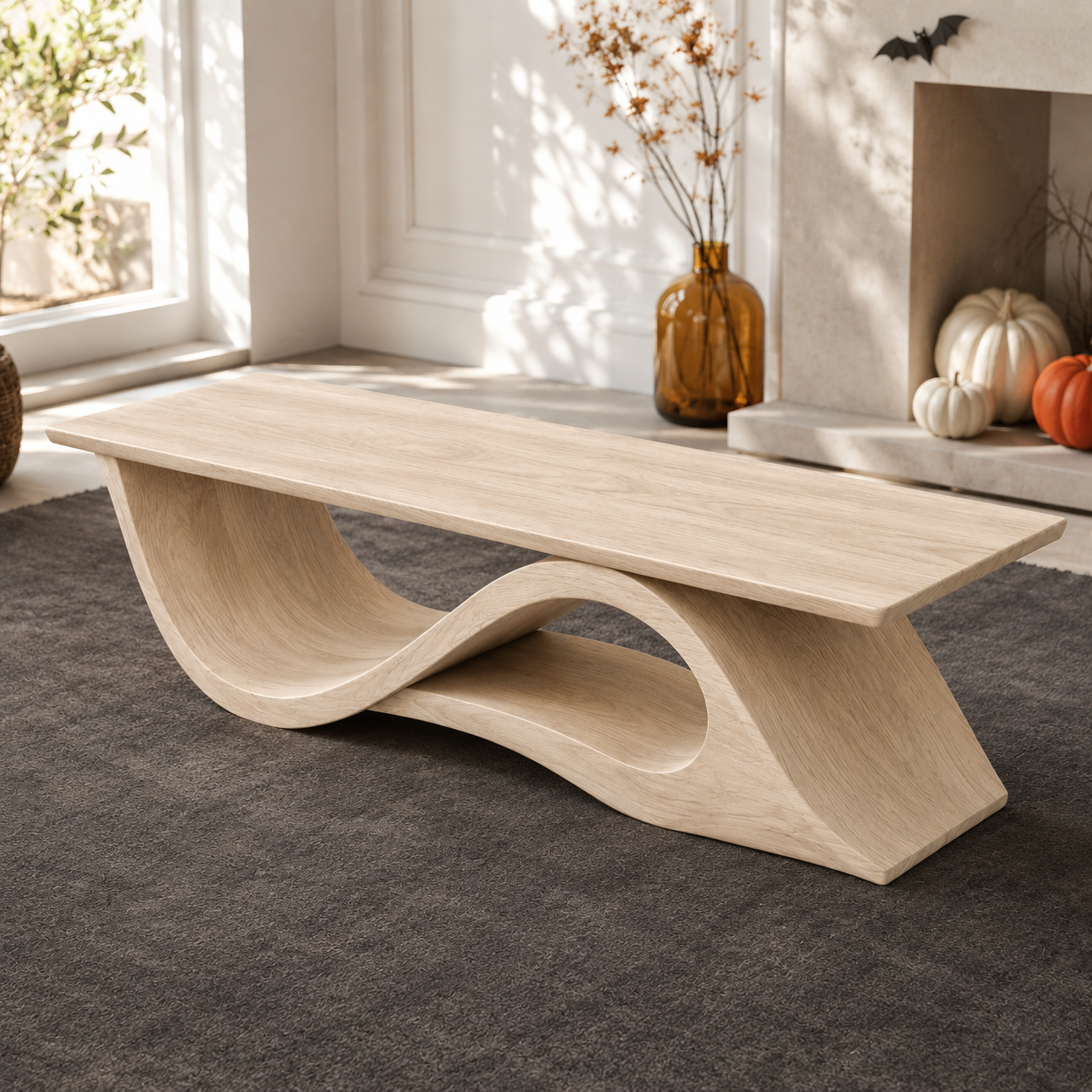 Torion Helix Carved Solid Wood Coffee Table For Living Room