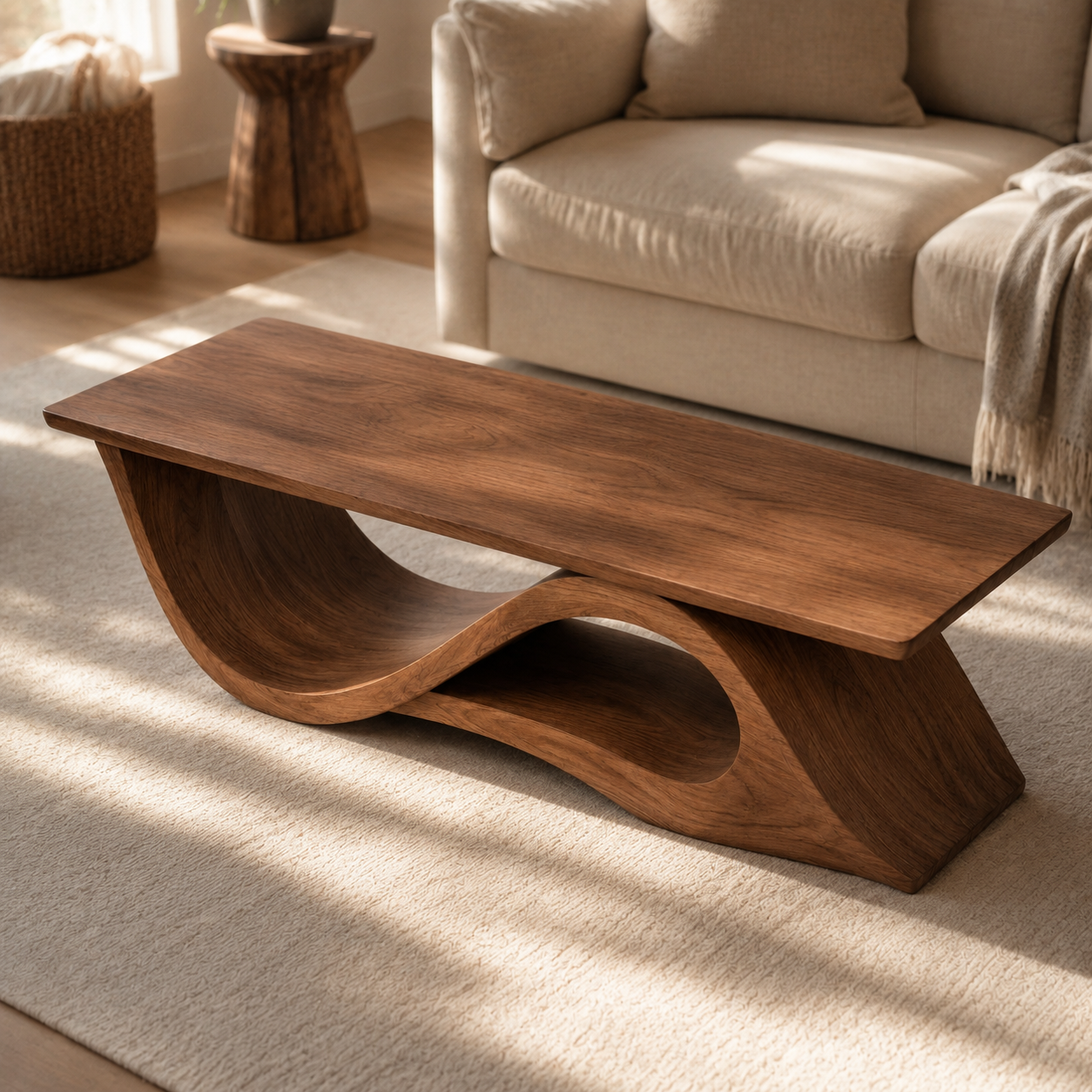 Torion Helix Carved Solid Wood Coffee Table For Living Room