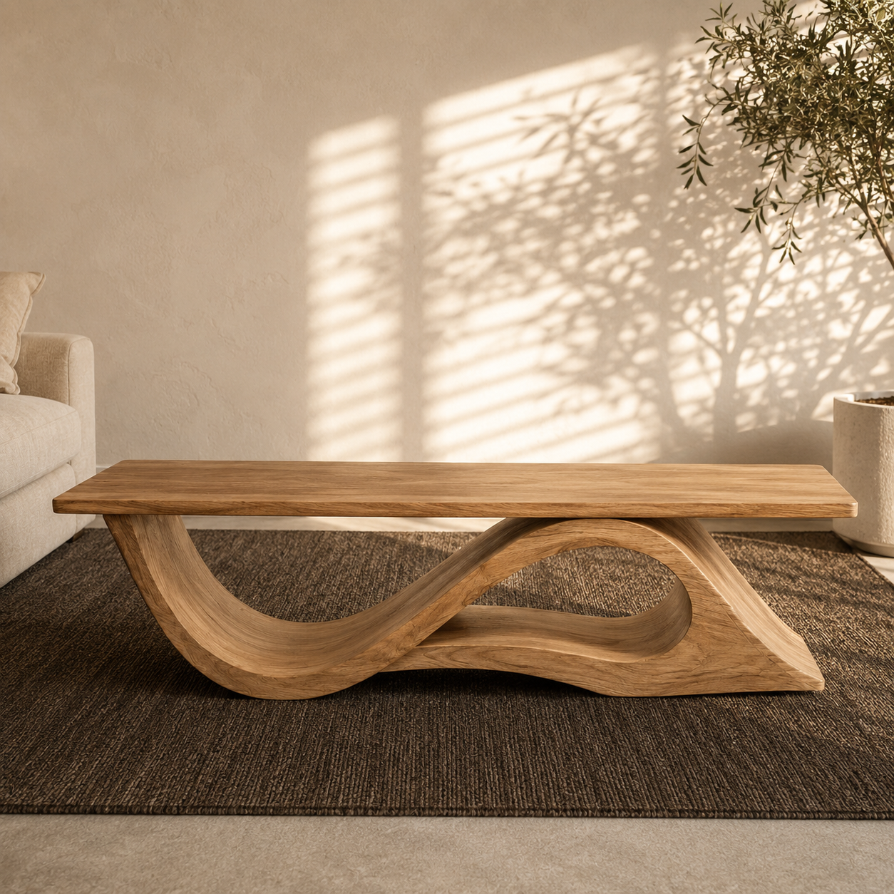 Torion Helix Carved Solid Wood Coffee Table For Living Room