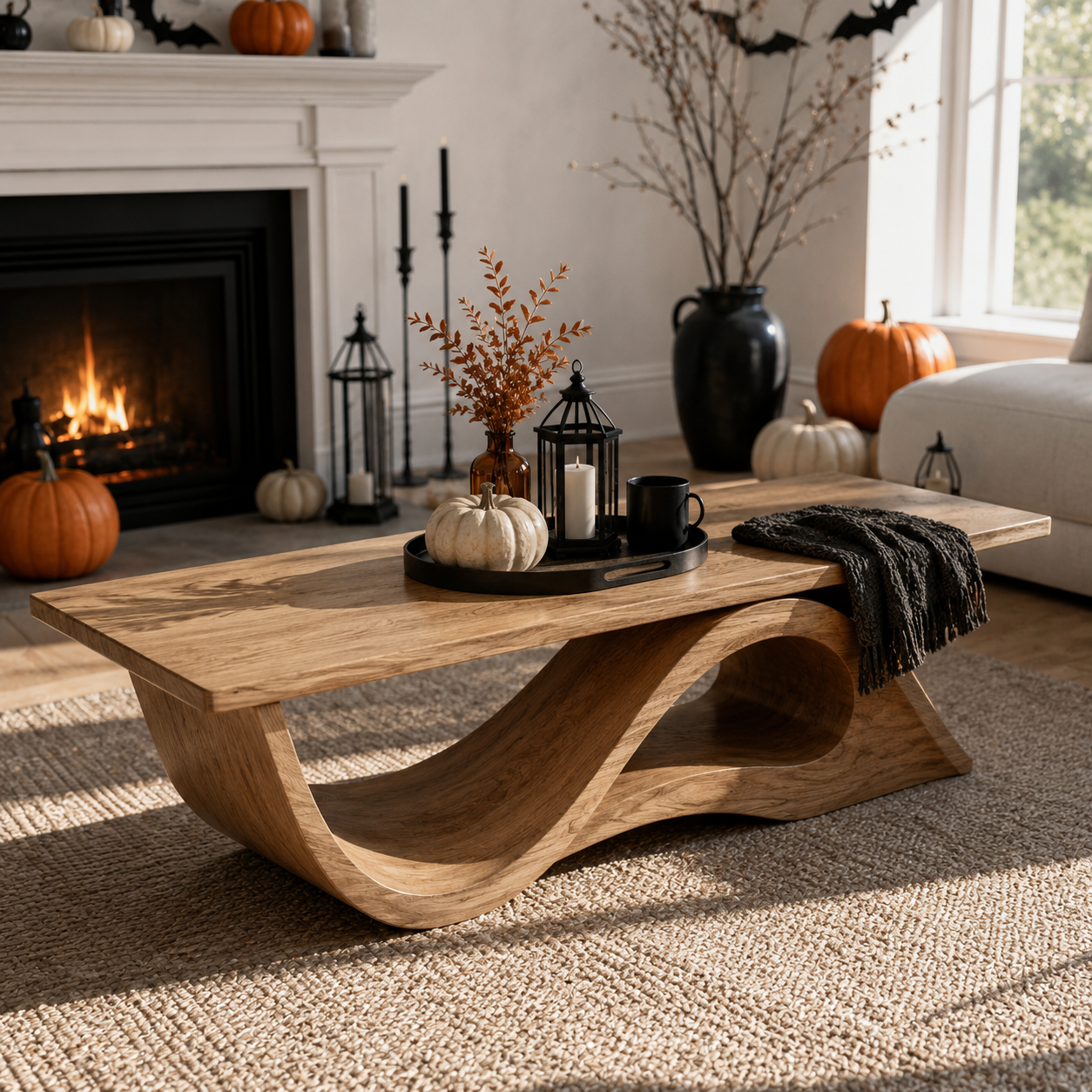 Torion Helix Carved Solid Wood Coffee Table For Living Room