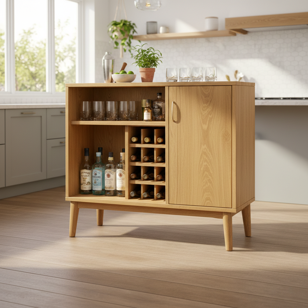Vinello Solid Wood Bar Cabinet With Wine Rack For Dining Room