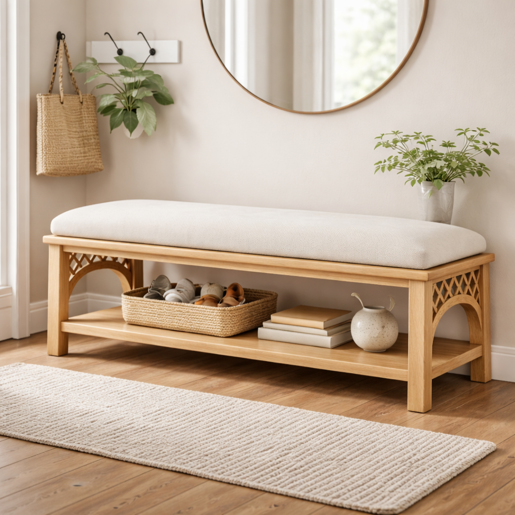 Coshara Solid Wood Bench With Cushion For Entryway