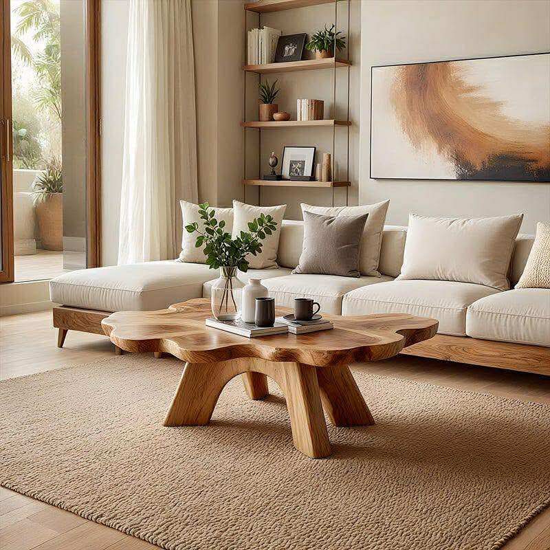 Handcrafted Solid Wood Coffee Table, Organic Edge, Sturdy Legs