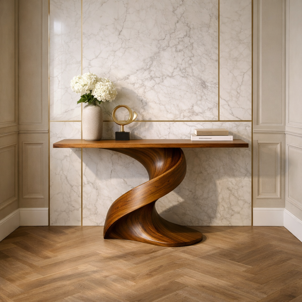 Torsia Twist Base Solid Wood Console Table For Entryway