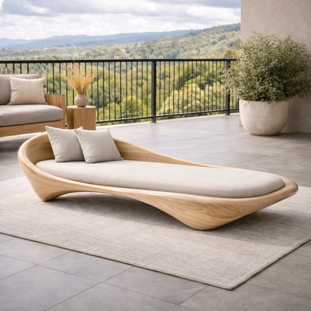 Solara Sculptural Solid Wood Daybed For Outdoor Living