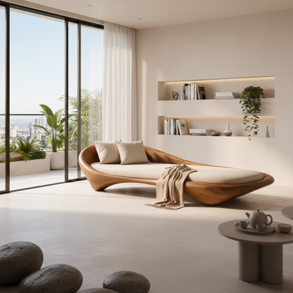 Solara Sculptural Solid Wood Daybed For Outdoor Living