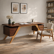 Handcrafted Solid Wood Desk, Modern Executive Writing Desk With Storage