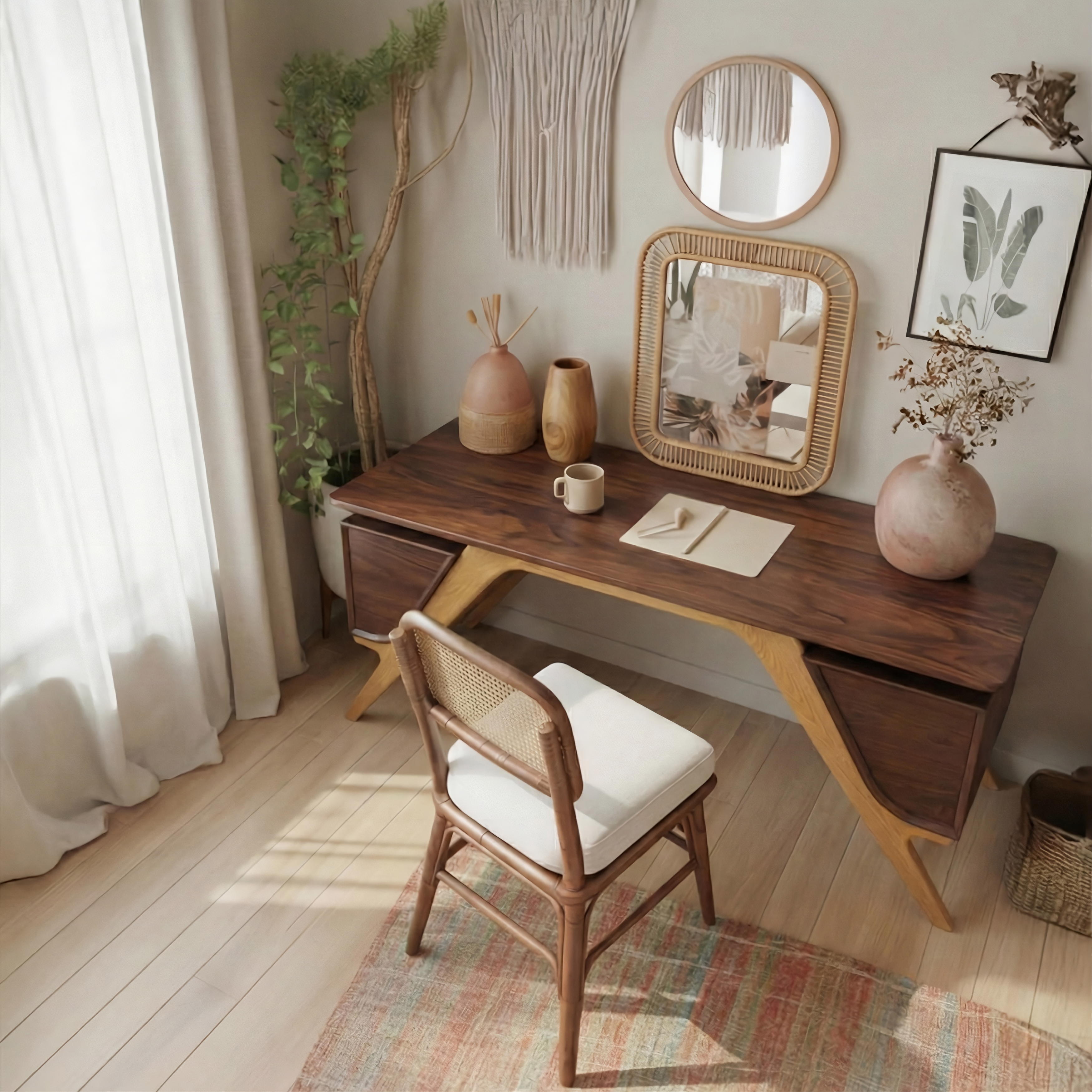 Handcrafted Solid Wood Desk, Modern Executive Writing Desk With Storage