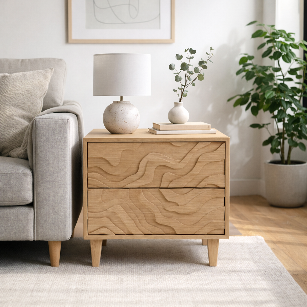 Handcrafted Solid Wood End Table Nightstand With 2 Drawers
