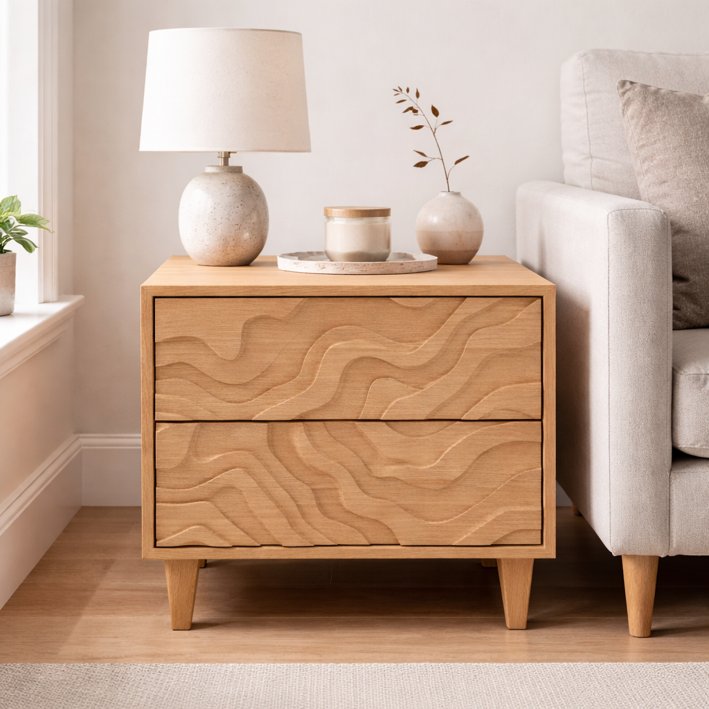 Duvara Solid Wood Nightstand With 2 Drawers For Bedroom