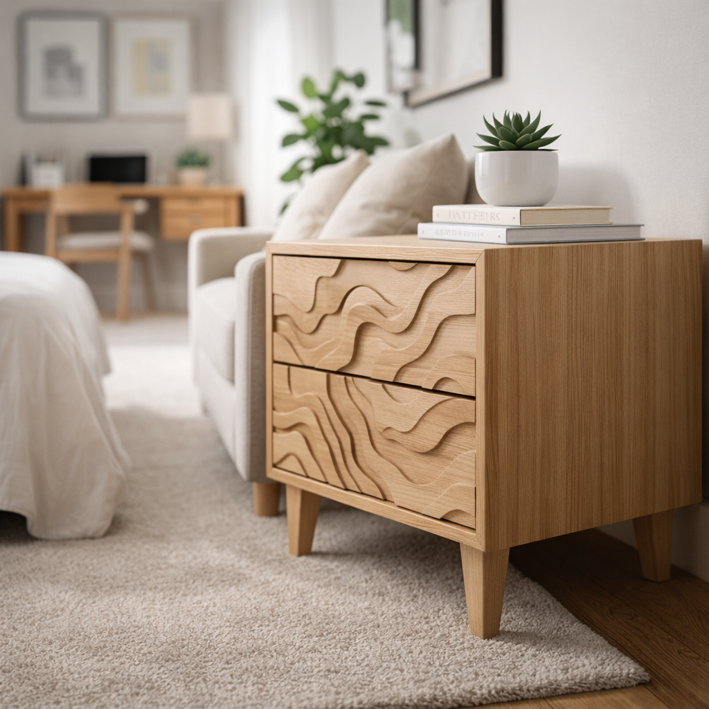 Duvara Solid Wood Nightstand With 2 Drawers For Bedroom