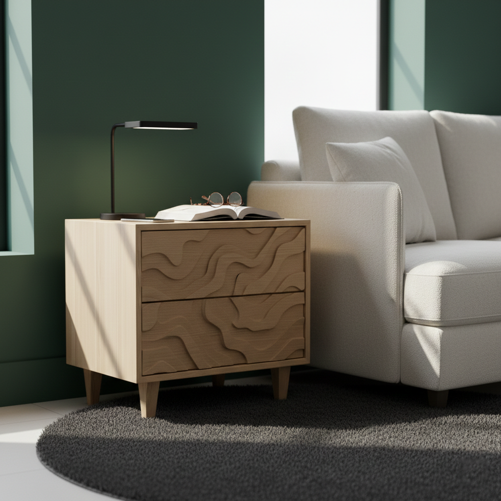 Duvara Solid Wood Nightstand With 2 Drawers For Bedroom