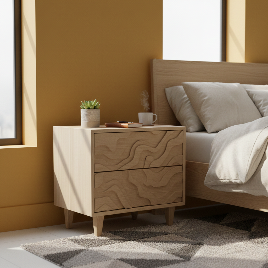 Duvara Solid Wood Nightstand With 2 Drawers For Bedroom