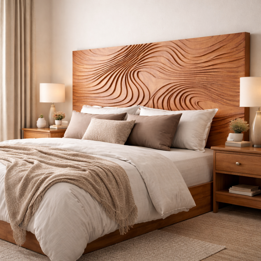 Waverest Sculpted Wave Solid Wood Headboard For Bedroom