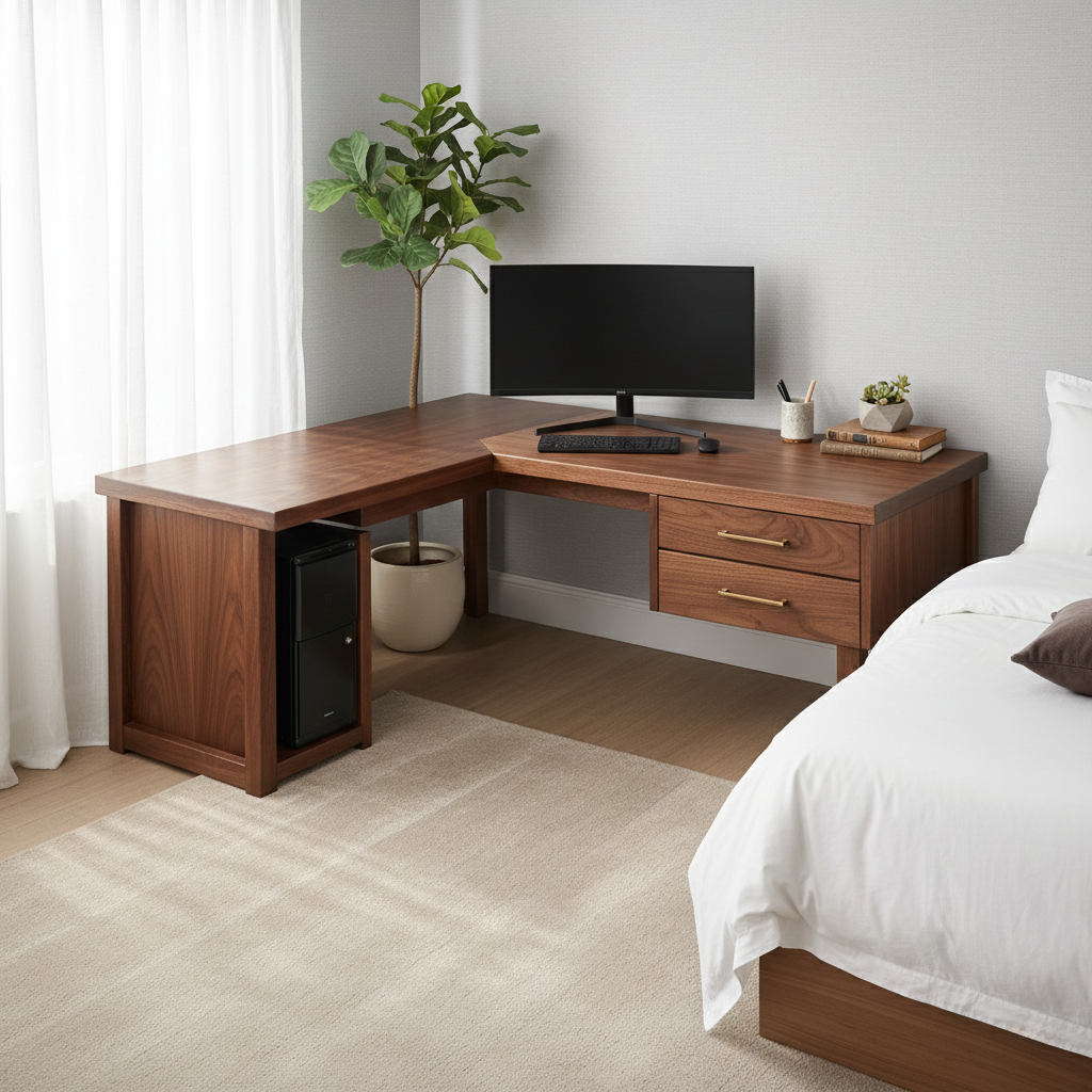 Handcrafted Solid Wood L Shaped Corner Desk With Drawers