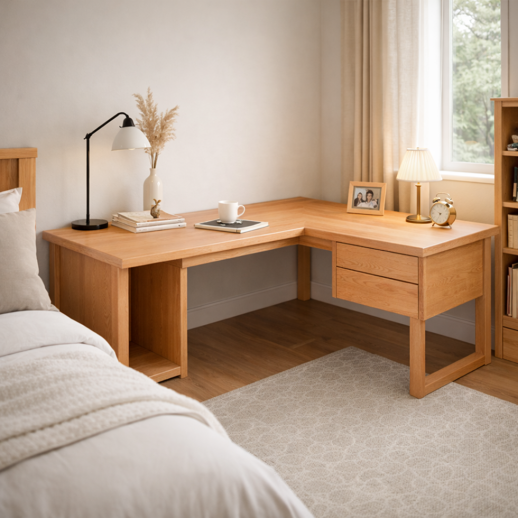 Handcrafted Solid Wood L Shaped Corner Desk With Drawers