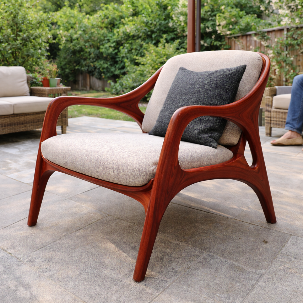 Solenne Sculptural Solid Wood Lounge Chair For Living Room