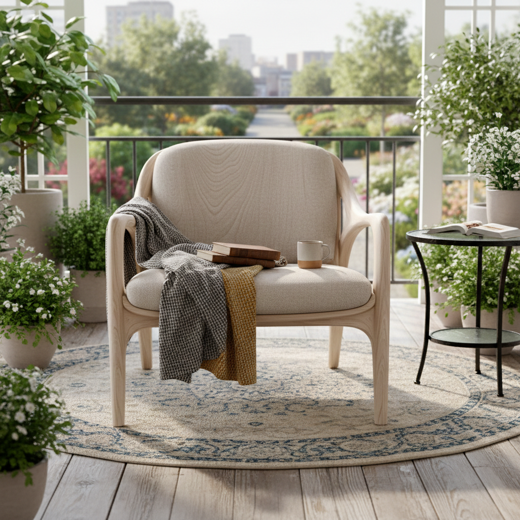 Solenne Sculptural Solid Wood Lounge Chair For Living Room