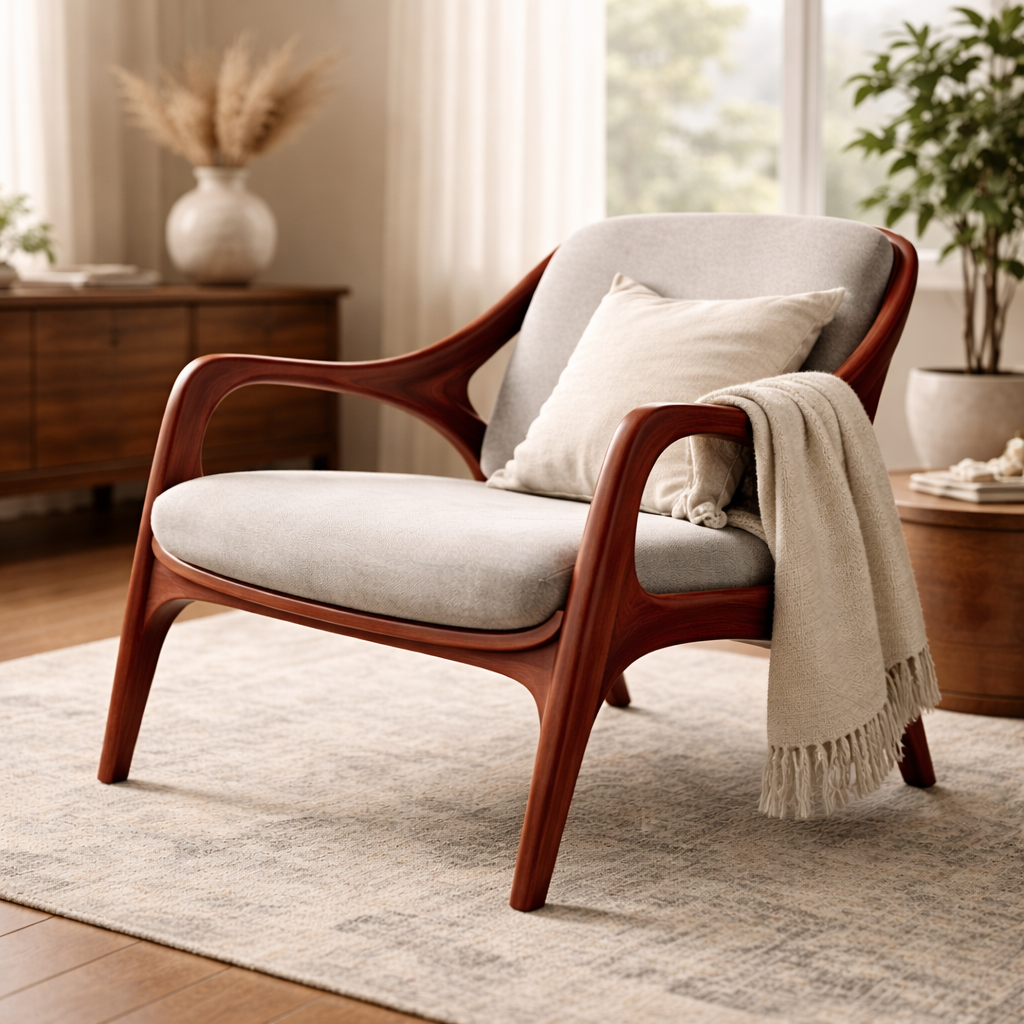 Solenne Sculptural Solid Wood Lounge Chair For Living Room