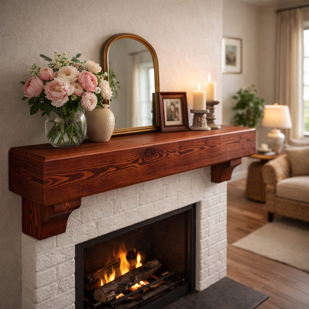 Handcrafted Solid Wood Mantel Shelf with Rustic Charm – Awefurni