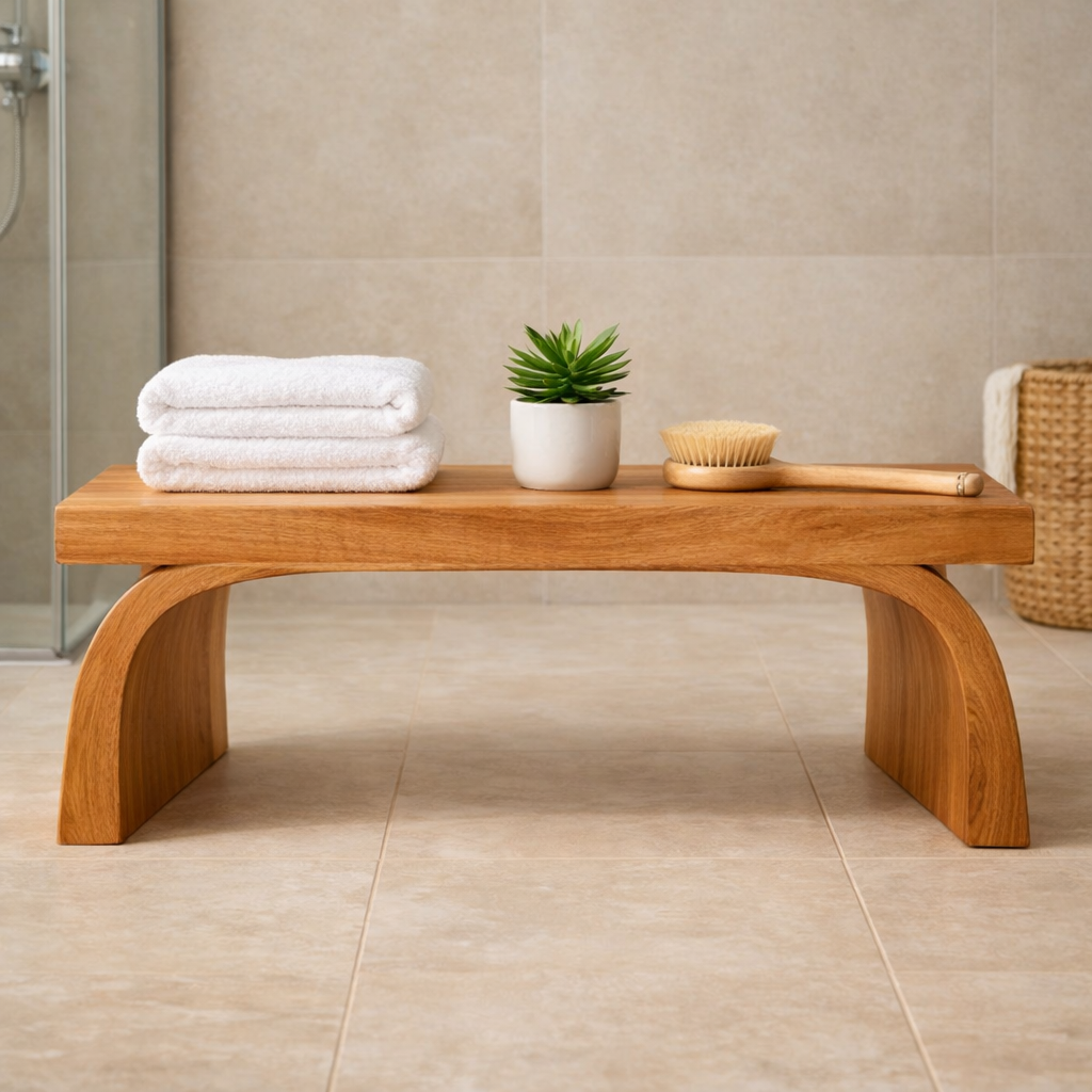 Terazza Curved Solid Wood Shower Bench For Bathroom