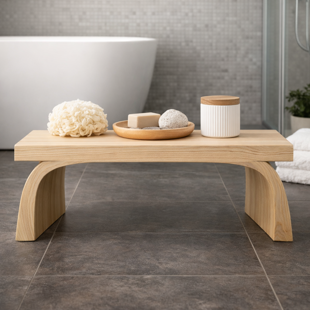 Terazza Curved Solid Wood Shower Bench For Bathroom