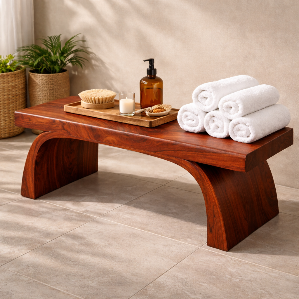 Terazza Curved Solid Wood Shower Bench For Bathroom