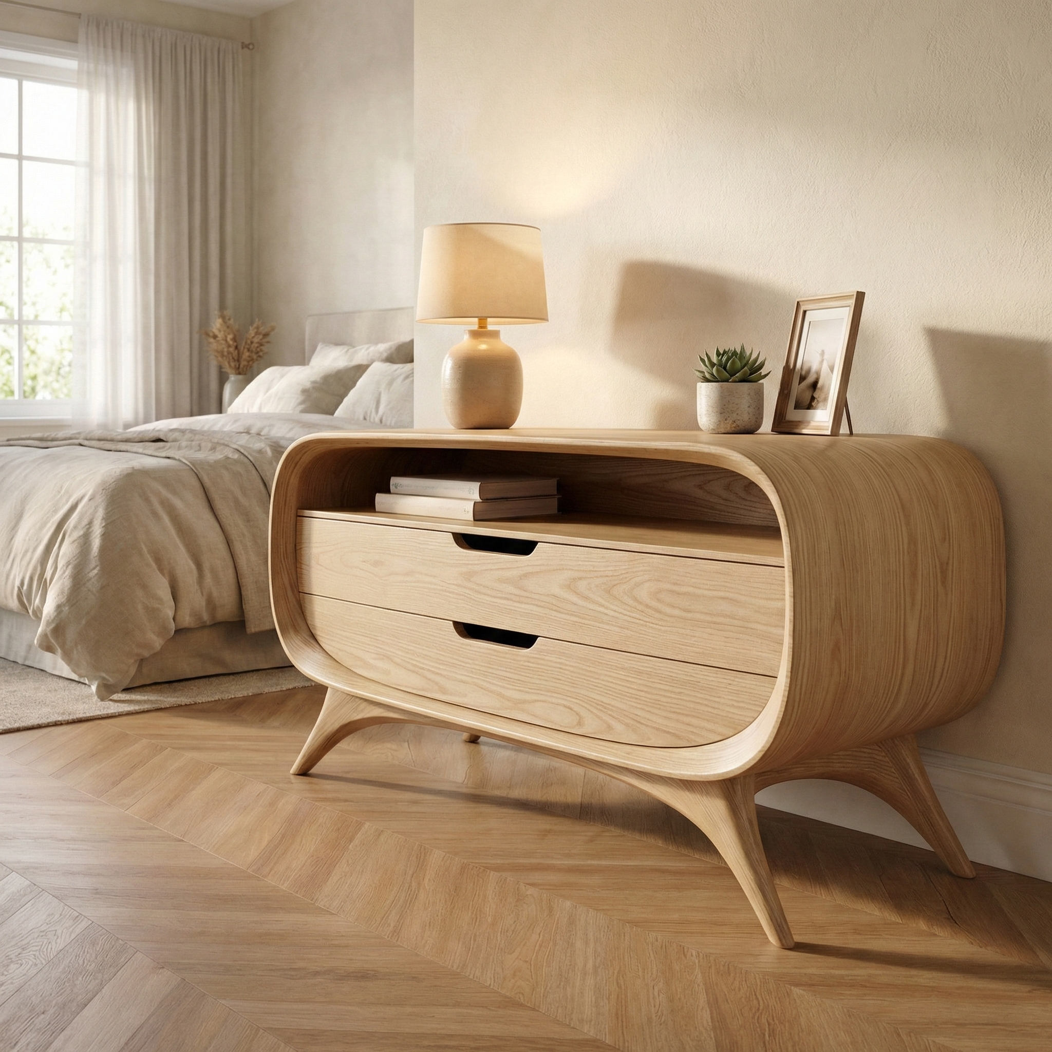 Ovaline Mid Century Solid Wood Sideboard For Dining Room