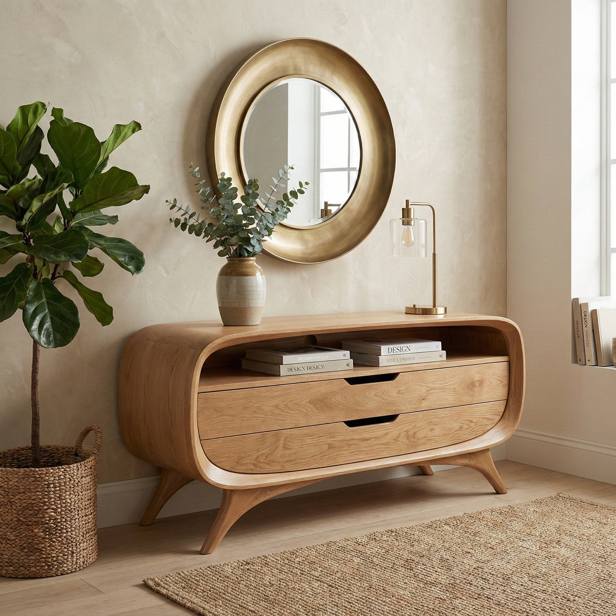 Ovaline Mid Century Solid Wood Sideboard For Dining Room