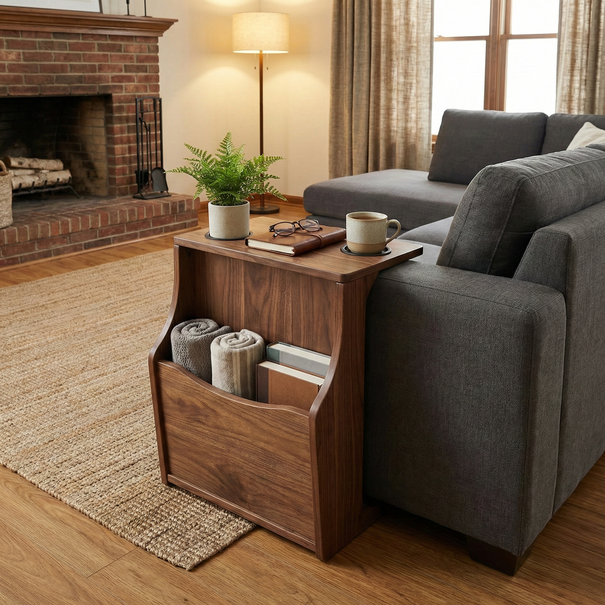 Handcrafted Solid Wood Sofa Armrest Table, Cup Holder Side Caddy