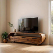 Handcrafted Solid Wood TV Stand With Rounded Frame And Drawers