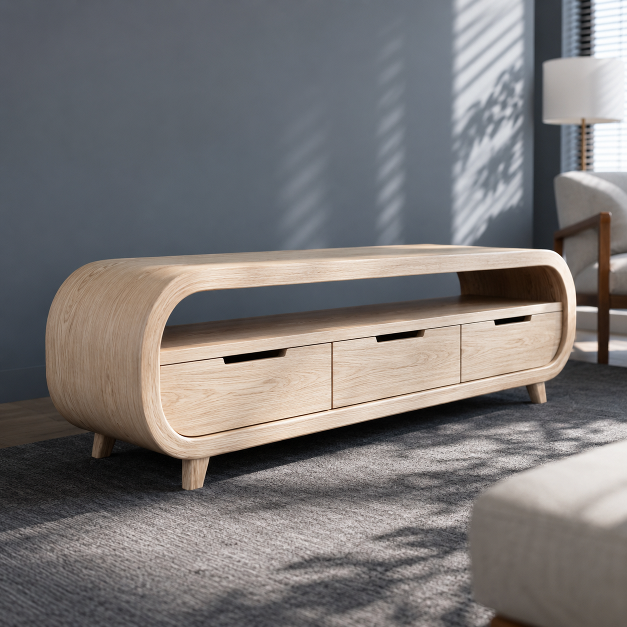 Rondel Rounded Frame Solid Wood TV Console With Drawers For Living Room