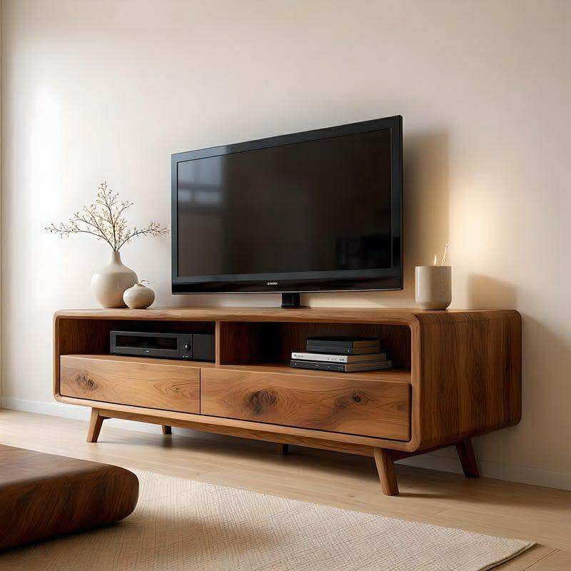 Handcrafted Solid Wood TV Stand With Rounded Frame Design