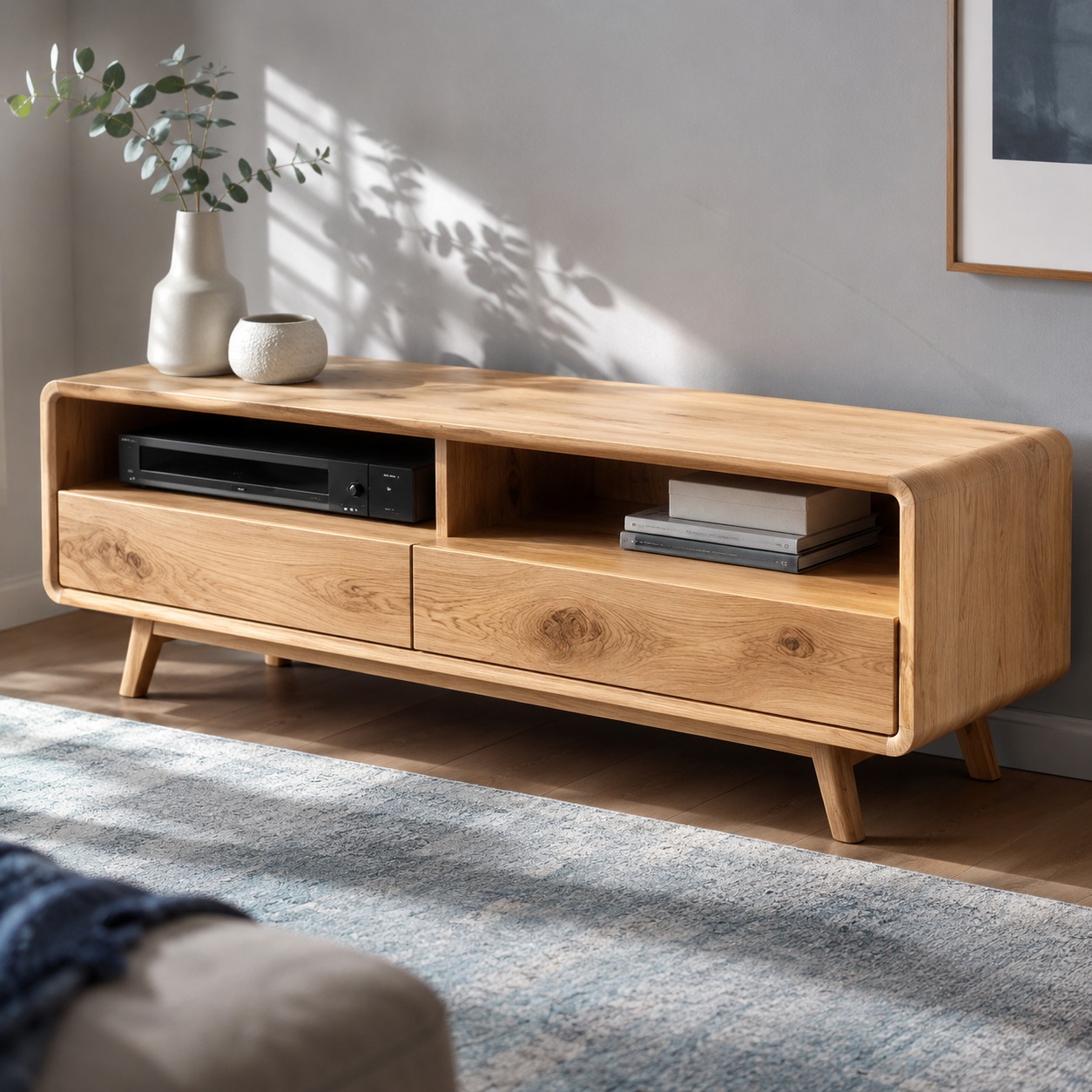 Rondel Rounded Frame Solid Wood TV Stand For Living Room