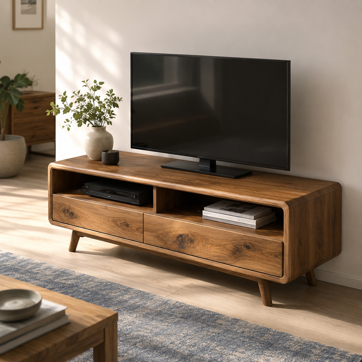 Rondel Rounded Frame Solid Wood TV Stand For Living Room