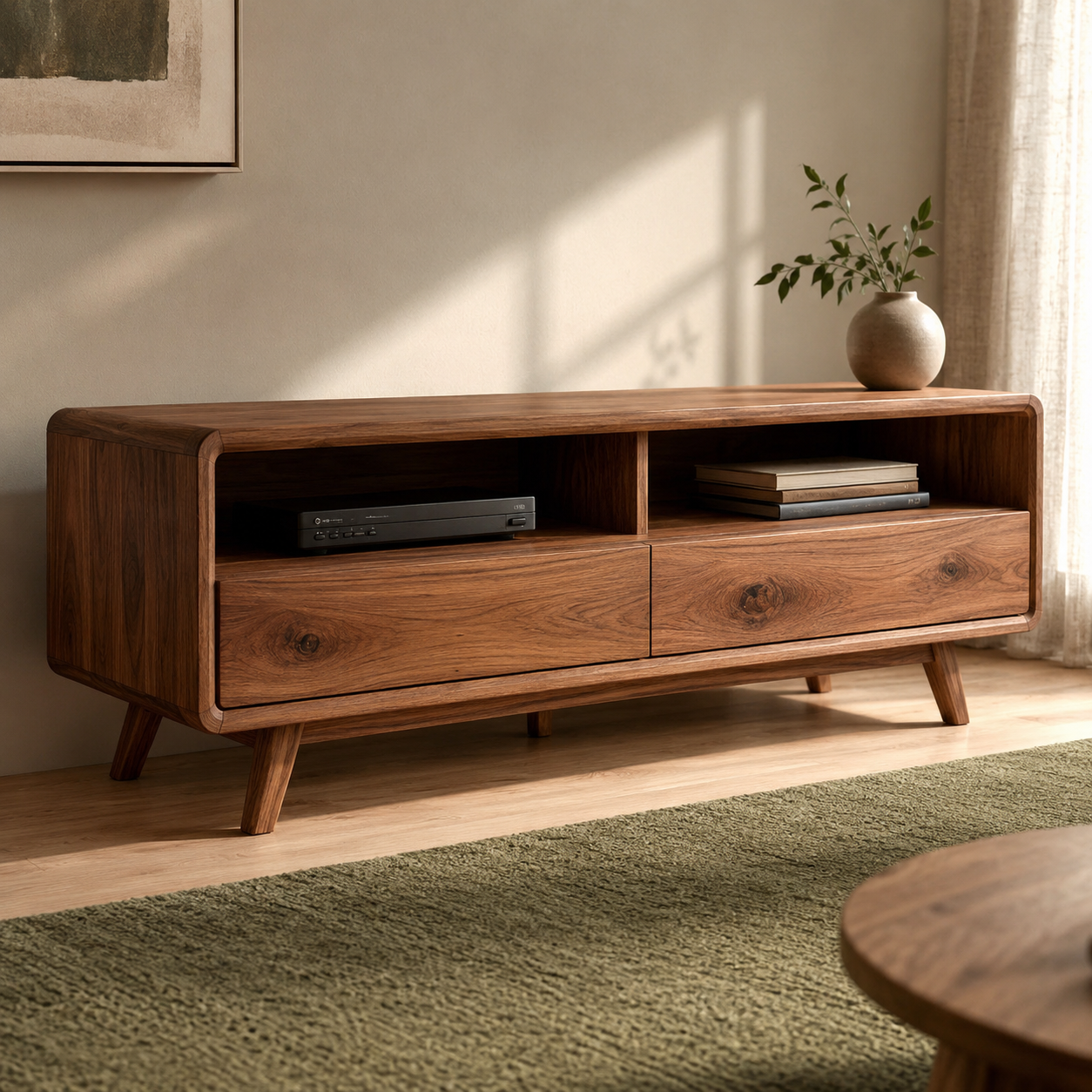 Rondel Rounded Frame Solid Wood TV Stand For Living Room
