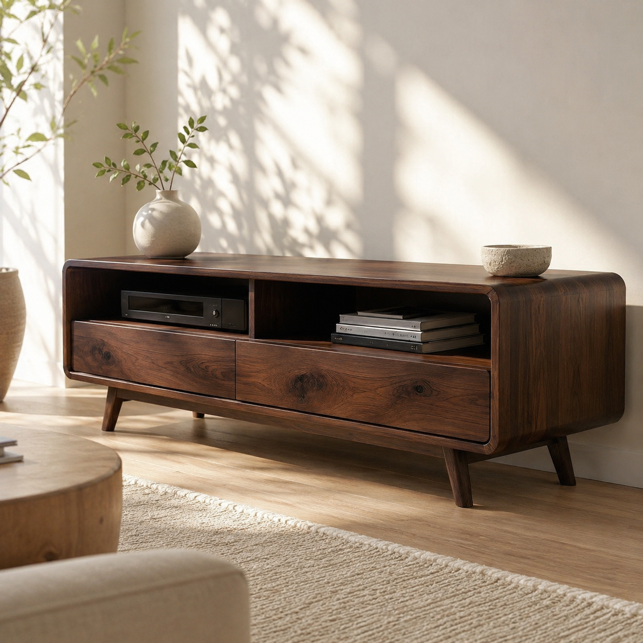 Rondel Rounded Frame Solid Wood TV Stand For Living Room