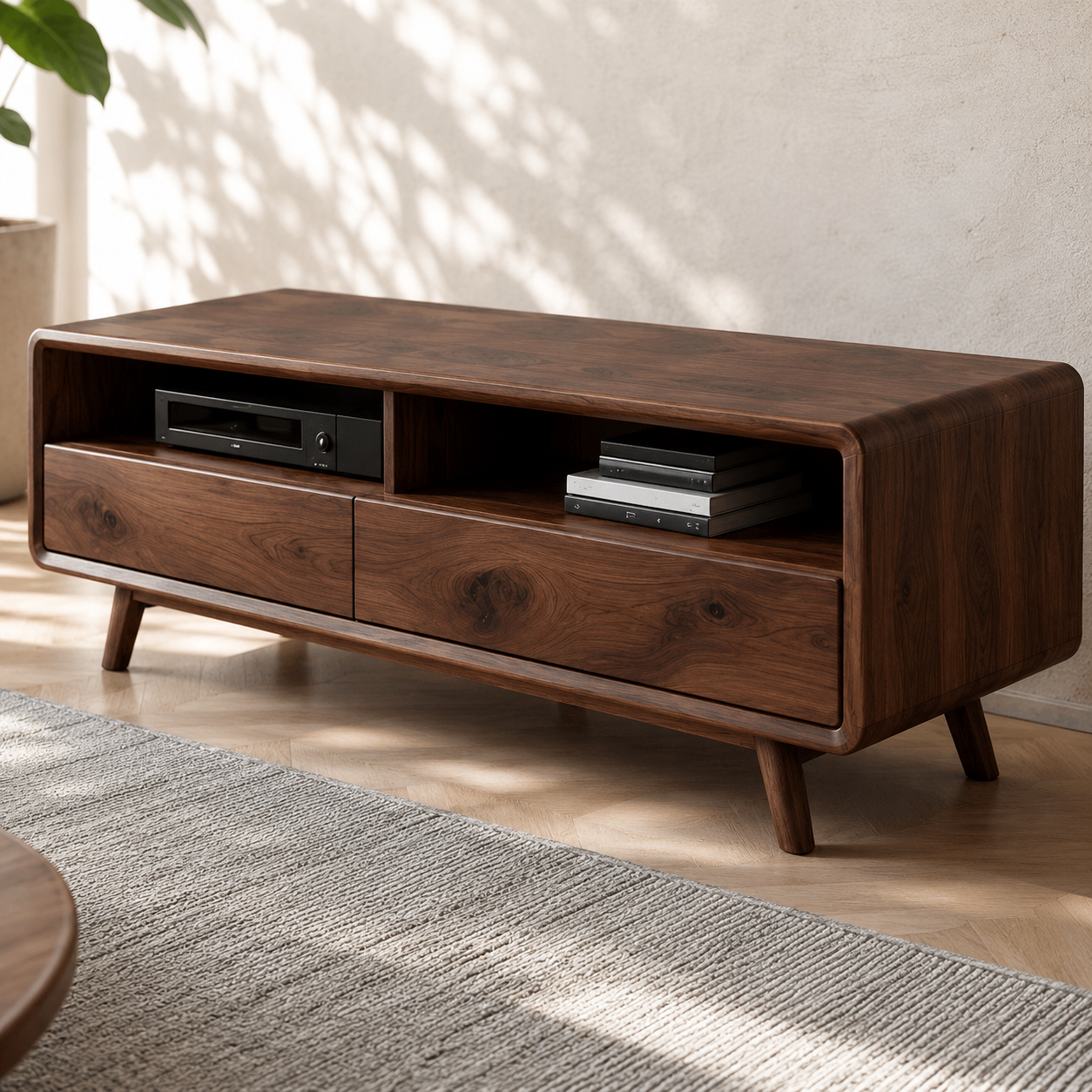 Rondel Rounded Frame Solid Wood TV Stand For Living Room
