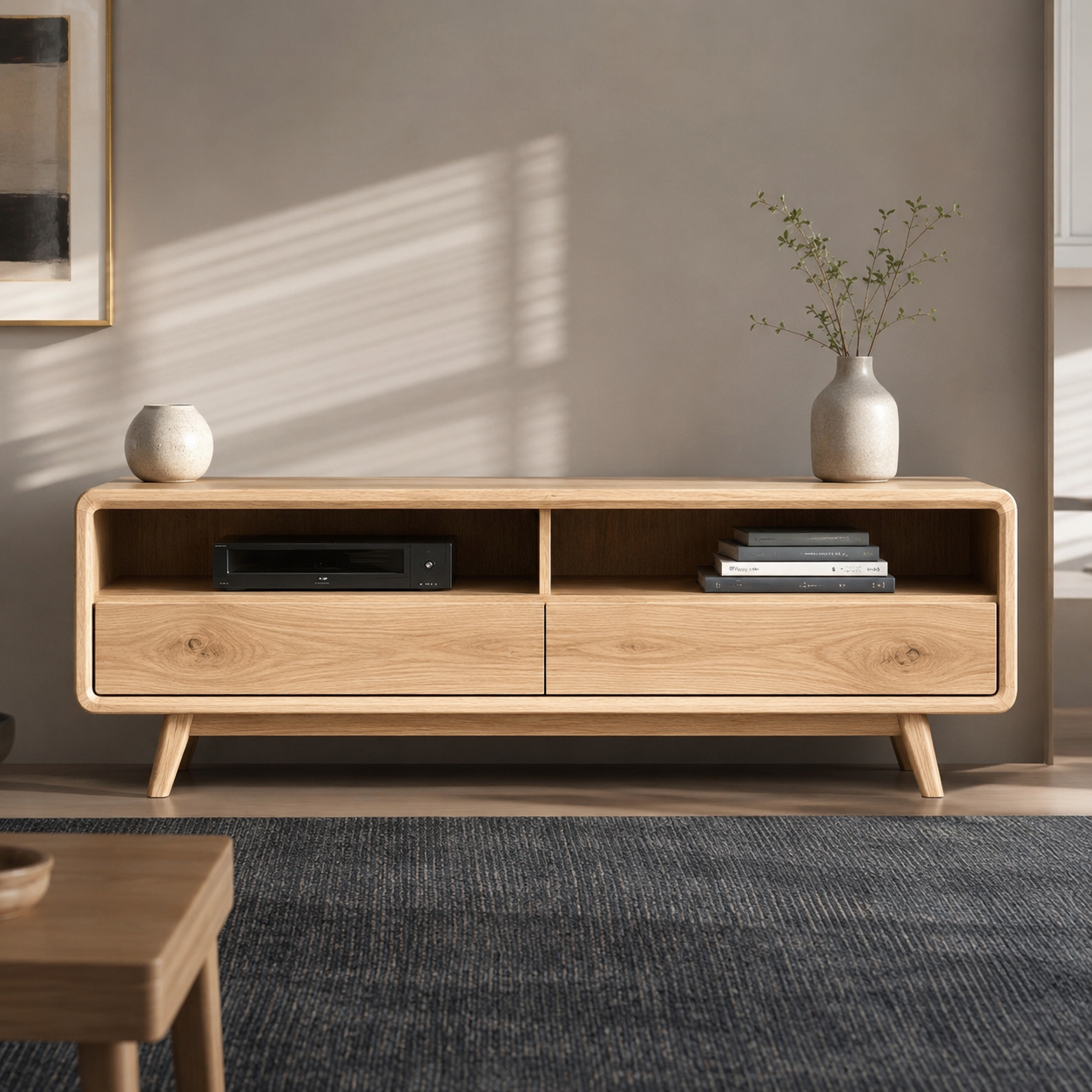 Rondel Rounded Frame Solid Wood TV Stand For Living Room