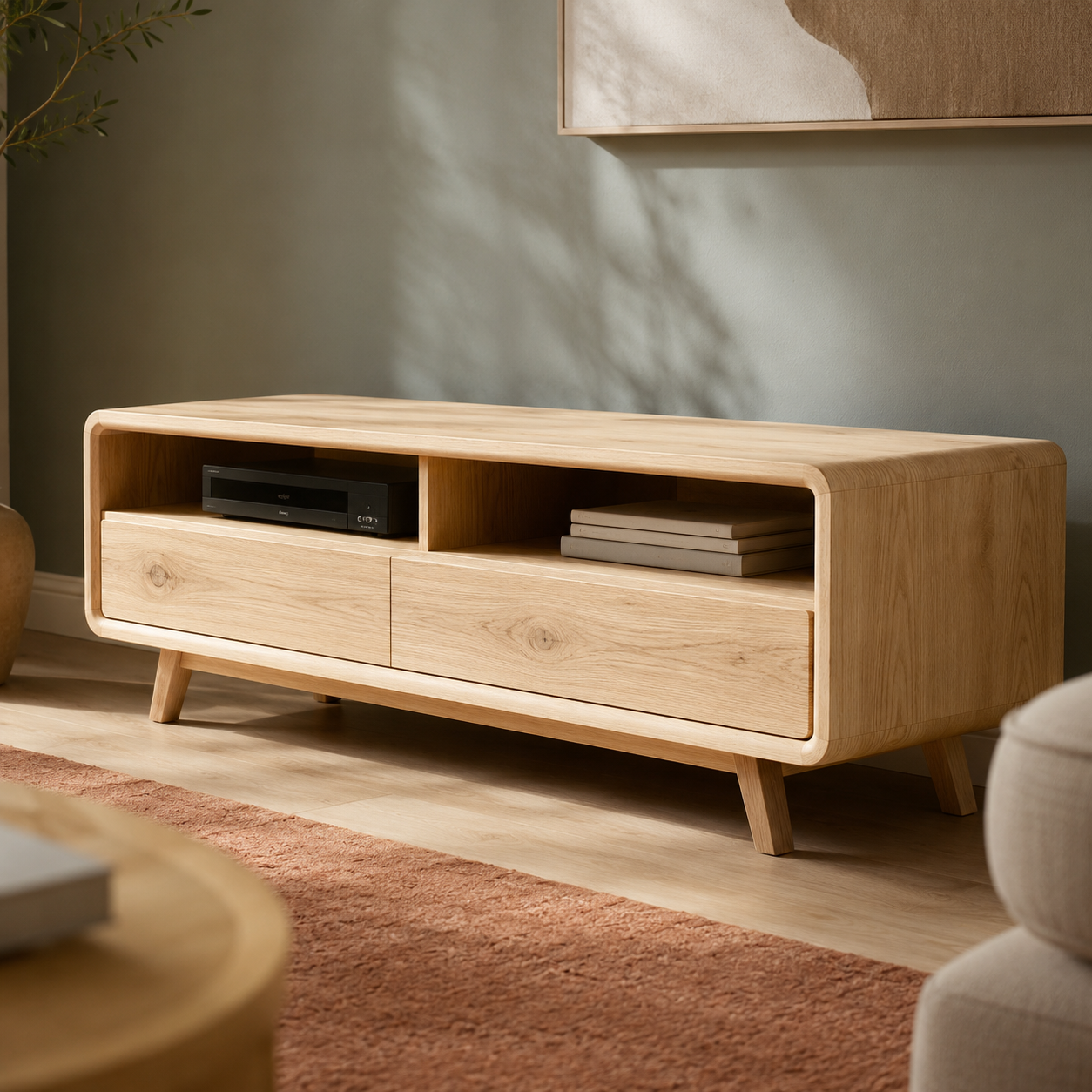 Rondel Rounded Frame Solid Wood TV Stand For Living Room