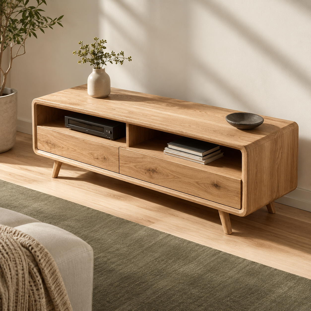 Rondel Rounded Frame Solid Wood TV Stand For Living Room