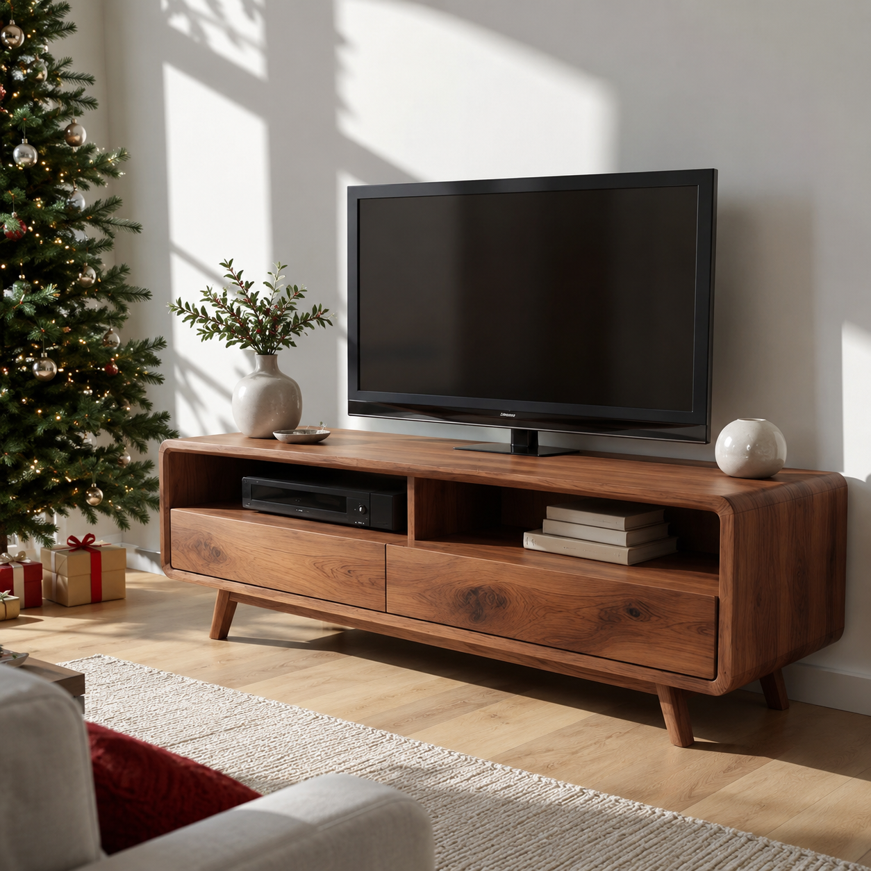 Rondel Rounded Frame Solid Wood TV Stand For Living Room
